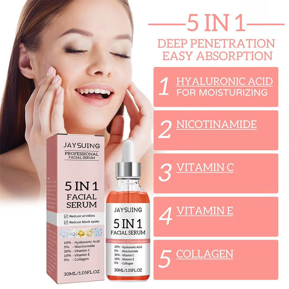 Revitalize Your Skin: 5-in-1 Firming & Brightening Face Serum with Vitamin C & Hyaluronic Acid for Youthful Glow and Pore Minimization