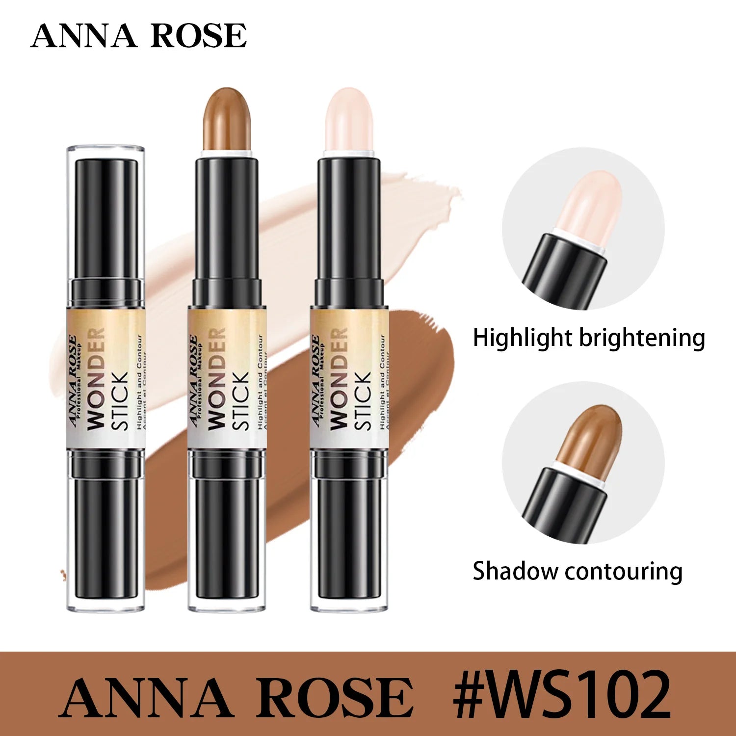 Double-Ended Contour Stick, Highlighter, Waterproof and Sweatproof, High Nose Bridge, Face Slimming Nose Contour Pen for Novices