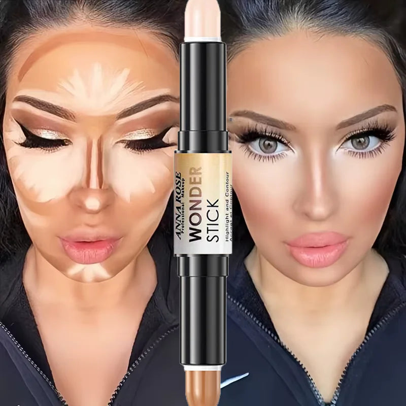 Double-Ended Contour Stick, Highlighter, Waterproof and Sweatproof, High Nose Bridge, Face Slimming Nose Contour Pen for Novices