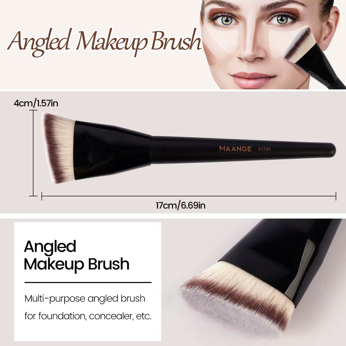 3Pcs Makeup Brush Set Angle round Flat Head Foundation Brush Soft Bristle with Box Skin-Friendly Makeup Tool for Beauty
