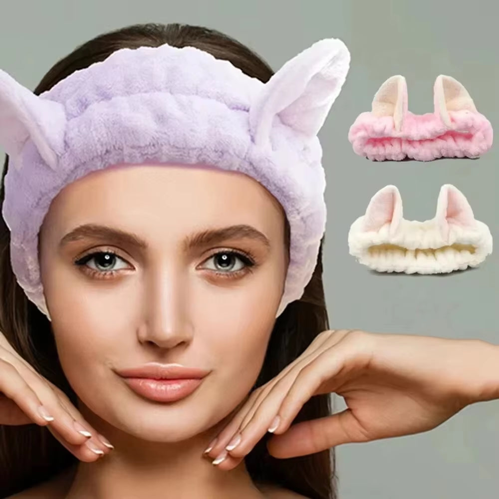 Fashionable Accessory for Women Cute Coral Fleece Cat Ear Headband - Soft & Comfortable, Perfect for Face Washing & Makeup