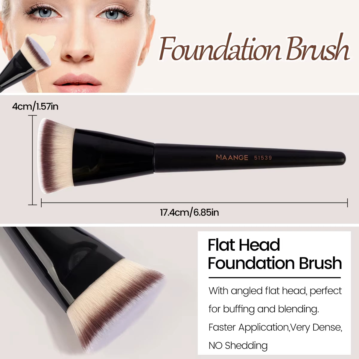 3Pcs Makeup Brush Set Angle round Flat Head Foundation Brush Soft Bristle with Box Skin-Friendly Makeup Tool for Beauty