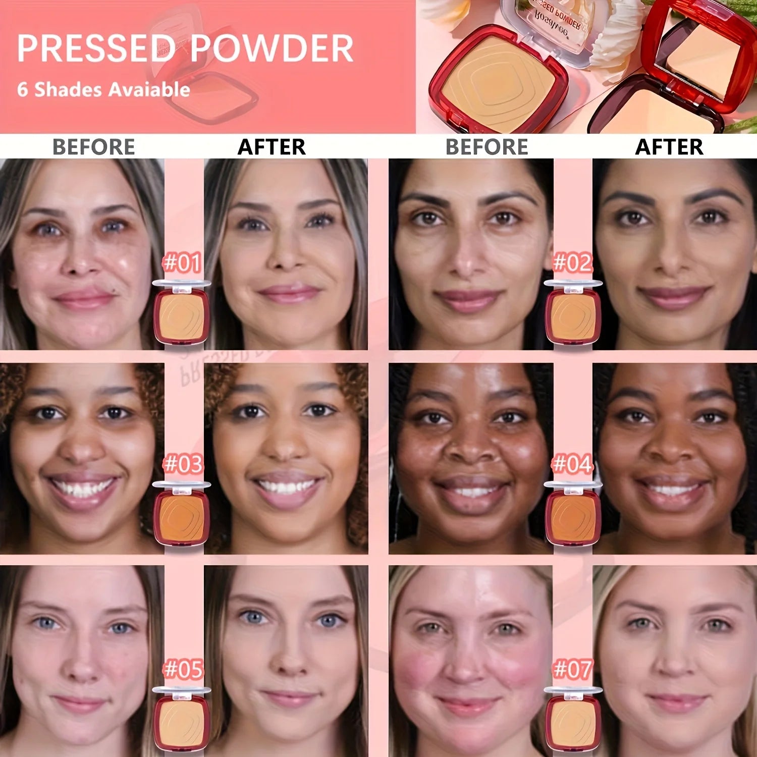 Matte Full Coverage Pressed Powder Foundation with Puff Applicator, 24H Fresh Wear Matte Weightless Finishing Powder Makeup