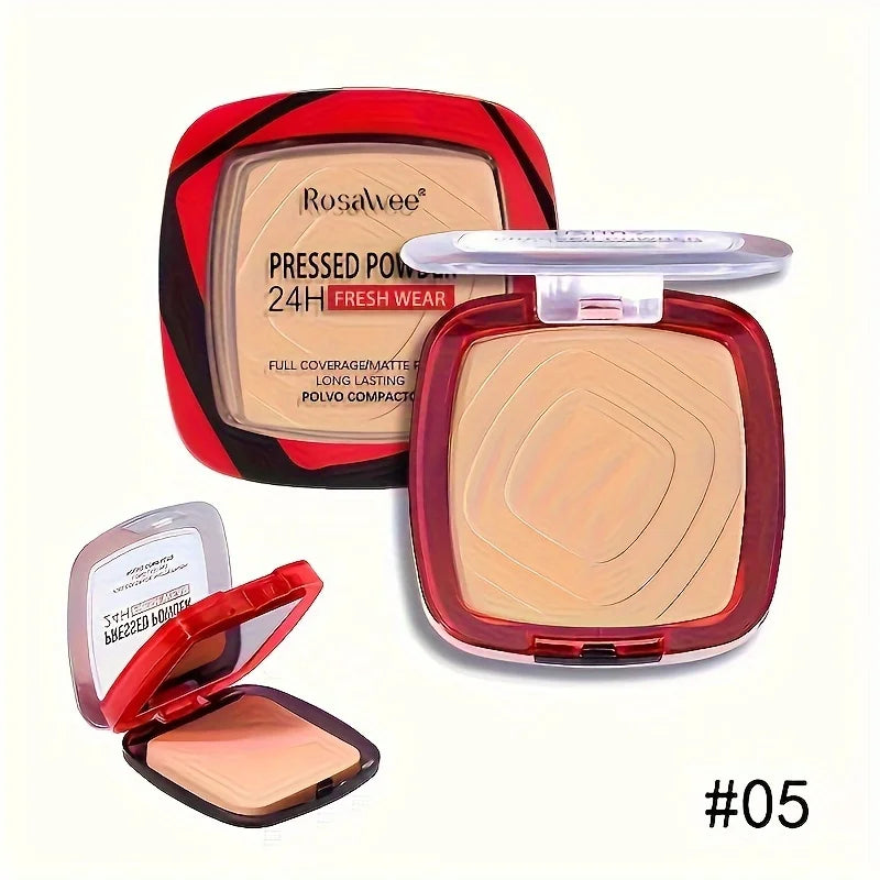 Matte Full Coverage Pressed Powder Foundation with Puff Applicator, 24H Fresh Wear Matte Weightless Finishing Powder Makeup