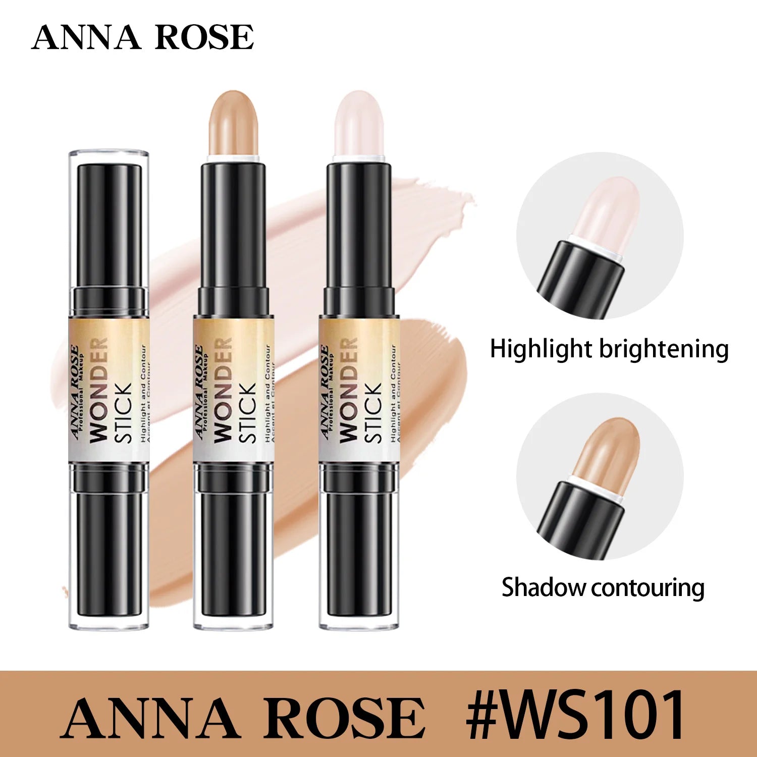 Double-Ended Contour Stick, Highlighter, Waterproof and Sweatproof, High Nose Bridge, Face Slimming Nose Contour Pen for Novices