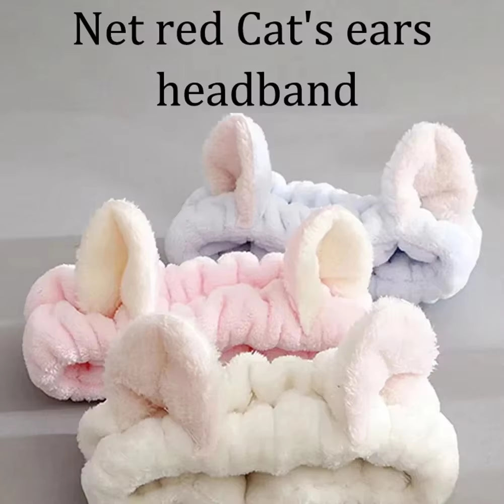 Fashionable Accessory for Women Cute Coral Fleece Cat Ear Headband - Soft & Comfortable, Perfect for Face Washing & Makeup