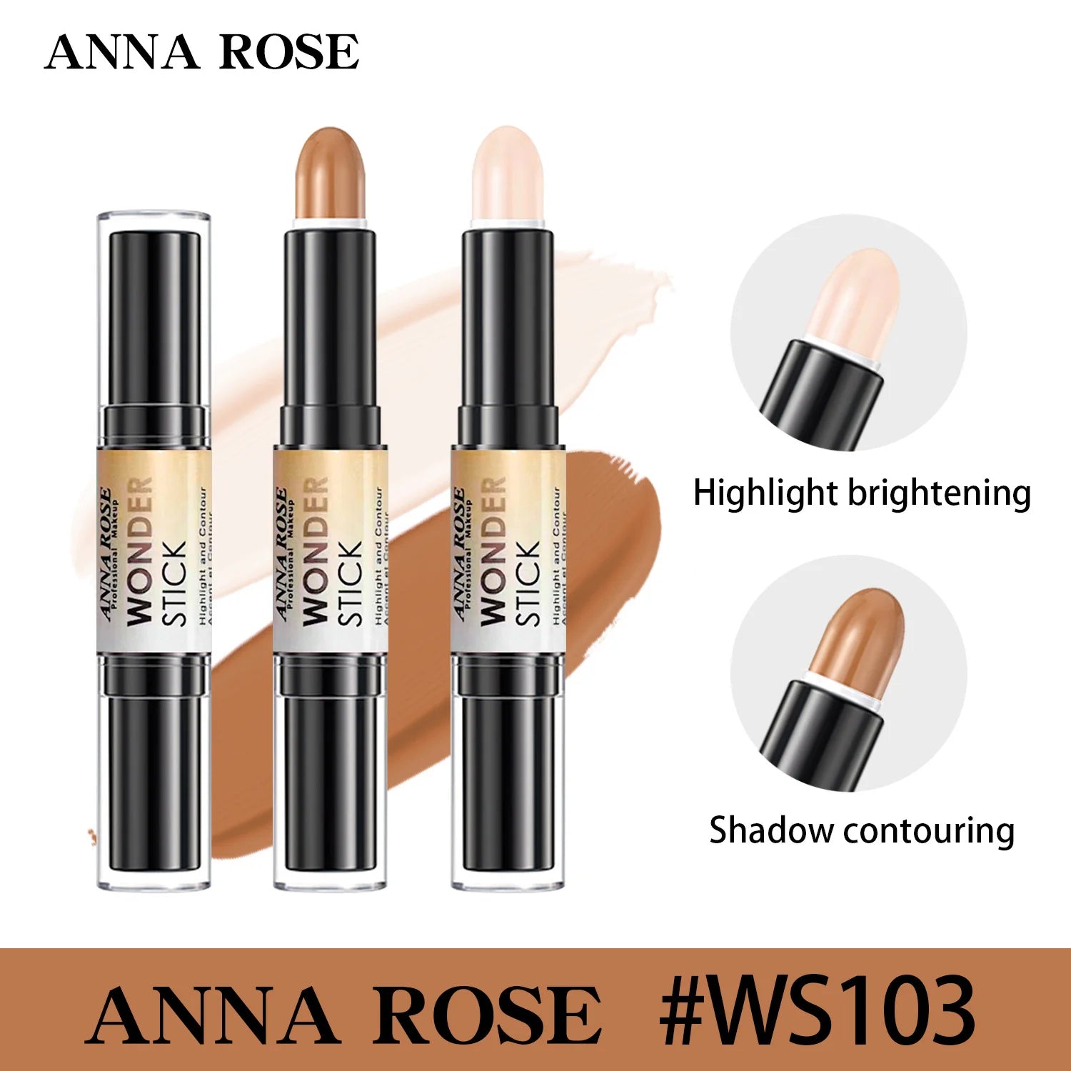 Double-Ended Contour Stick, Highlighter, Waterproof and Sweatproof, High Nose Bridge, Face Slimming Nose Contour Pen for Novices