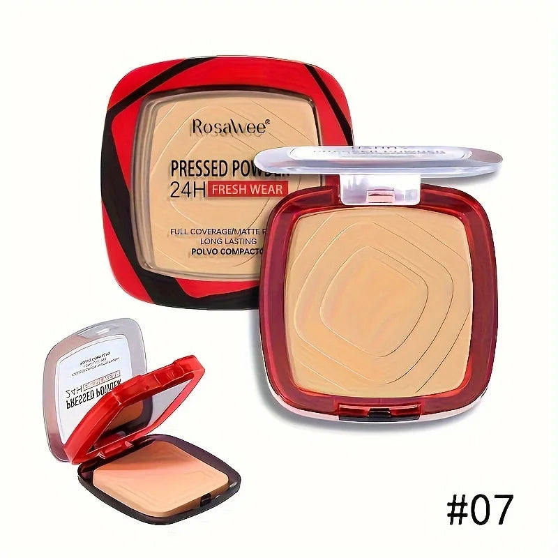 Matte Full Coverage Pressed Powder Foundation with Puff Applicator, 24H Fresh Wear Matte Weightless Finishing Powder Makeup