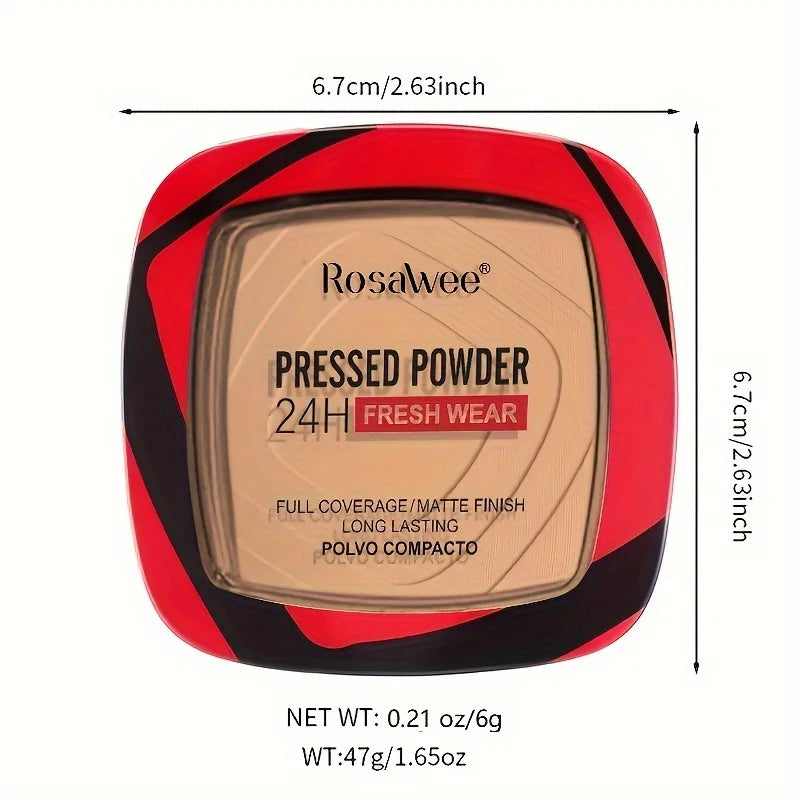 Matte Full Coverage Pressed Powder Foundation with Puff Applicator, 24H Fresh Wear Matte Weightless Finishing Powder Makeup