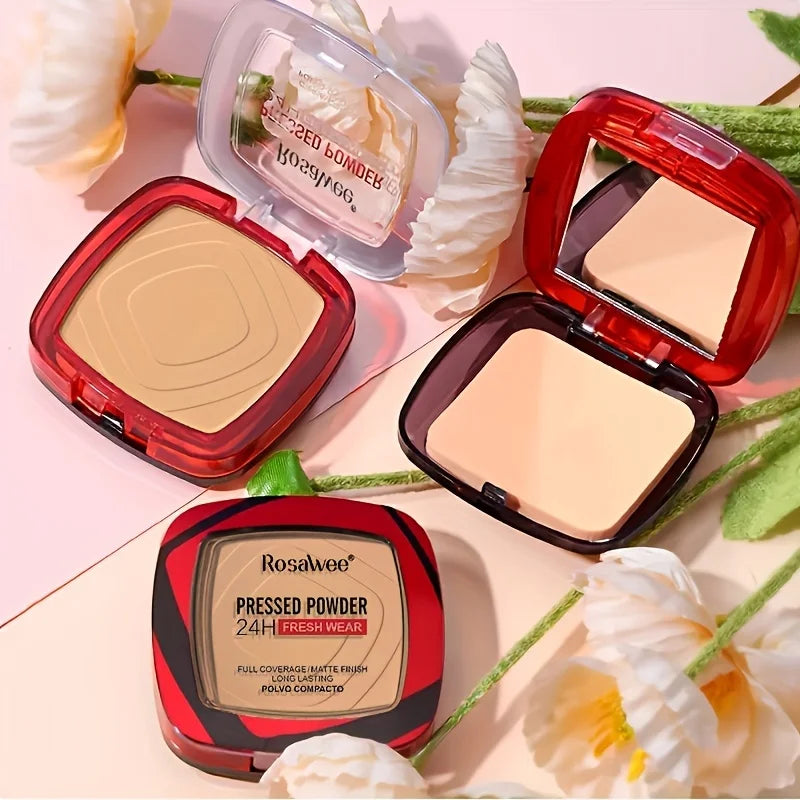 Matte Full Coverage Pressed Powder Foundation with Puff Applicator, 24H Fresh Wear Matte Weightless Finishing Powder Makeup