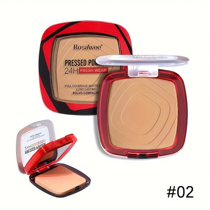 Matte Full Coverage Pressed Powder Foundation with Puff Applicator, 24H Fresh Wear Matte Weightless Finishing Powder Makeup