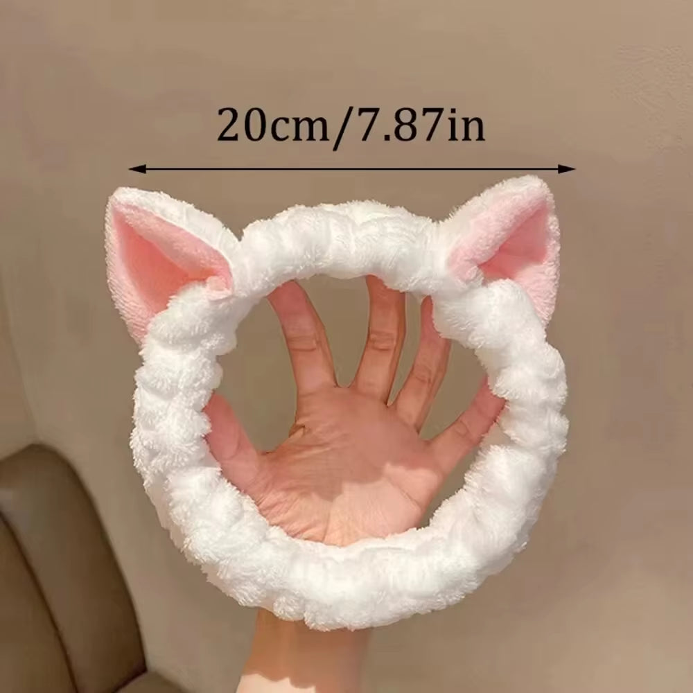 Fashionable Accessory for Women Cute Coral Fleece Cat Ear Headband - Soft & Comfortable, Perfect for Face Washing & Makeup
