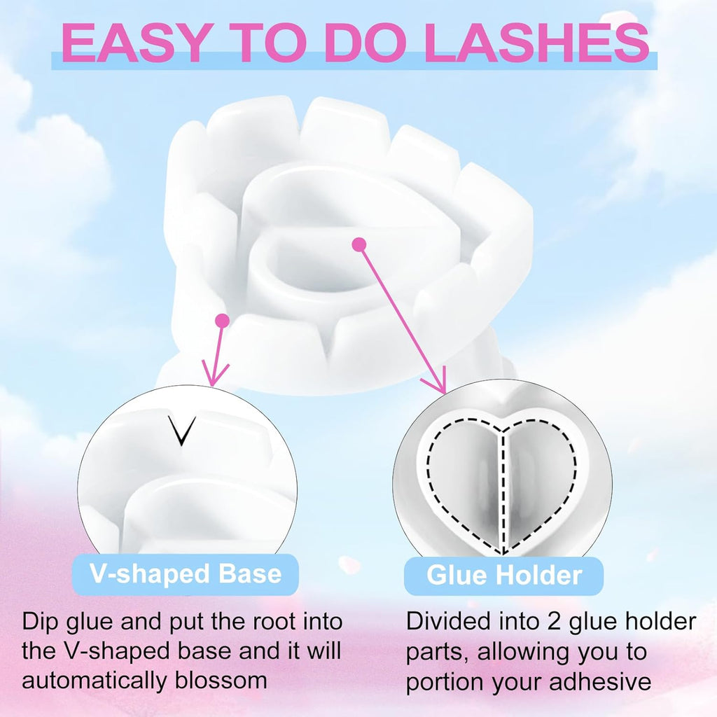 Glue Rings for Eyelash Extensions 100PCS Disposable Rings for Lashes Lovely Heart Shape, Makeup Plastic Nail Art Glue Cups Lash Extension Supplies for Eyelash Extensions White
