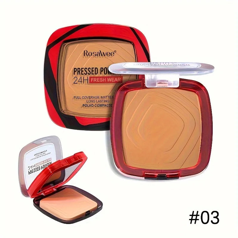 Matte Full Coverage Pressed Powder Foundation with Puff Applicator, 24H Fresh Wear Matte Weightless Finishing Powder Makeup