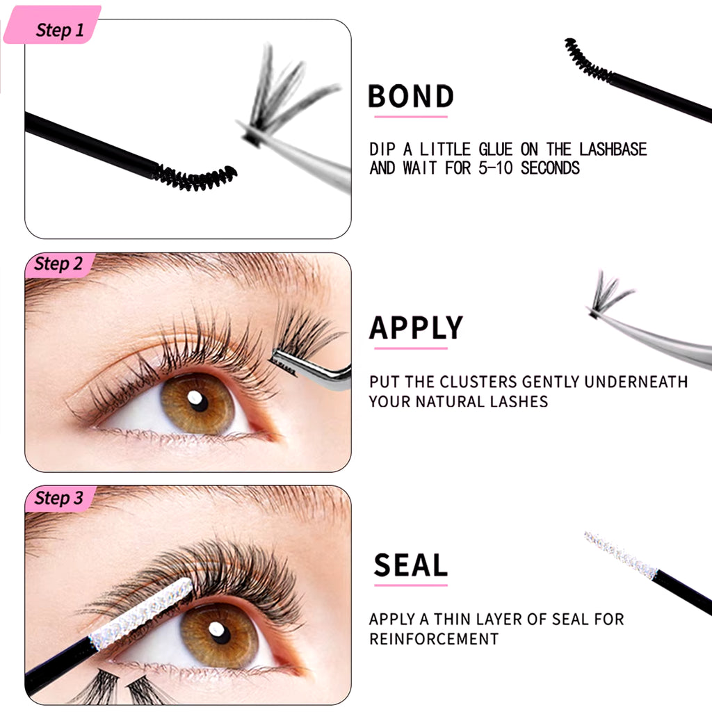 DIY Lash Extension Mix Styles Lash Clusters Individual with Bond&Seal Remover Tweezers Lash Brush for Self Application