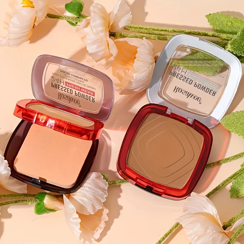 Matte Full Coverage Pressed Powder Foundation with Puff Applicator, 24H Fresh Wear Matte Weightless Finishing Powder Makeup