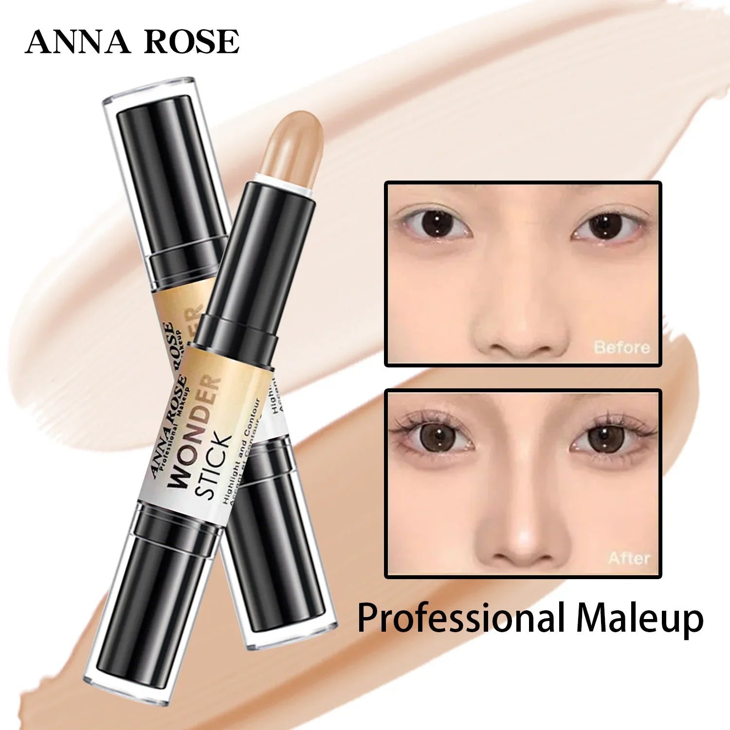 Double-Ended Contour Stick, Highlighter, Waterproof and Sweatproof, High Nose Bridge, Face Slimming Nose Contour Pen for Novices